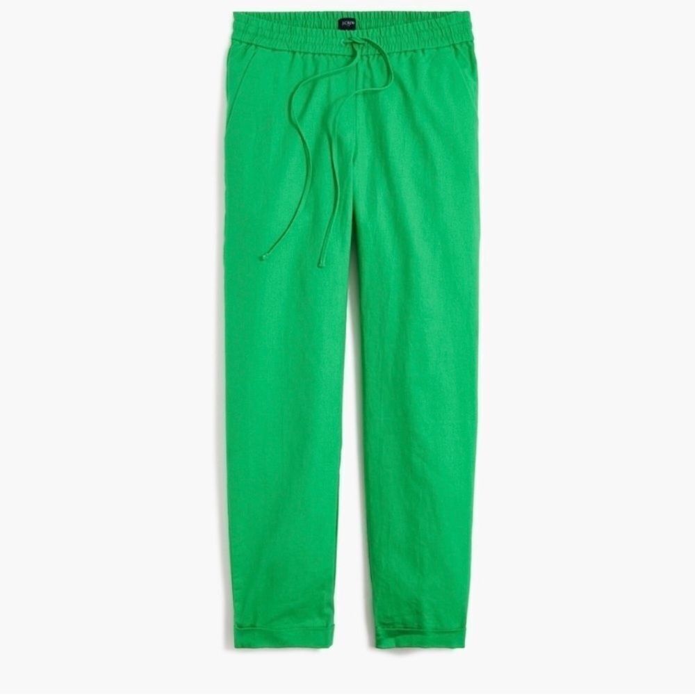 J. Crew Linen-cotton blend drawstring pant in Green Size 2